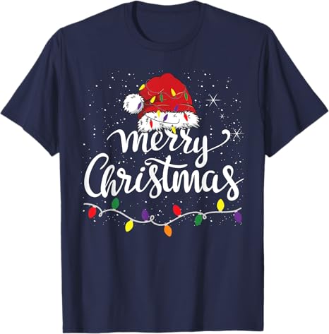 Merry Christmas Lights Red Santa Hat Xmas T-Shirt